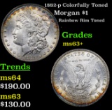 1882-p Colorfully Toned Morgan Dollar $1 Grades Select+ Unc