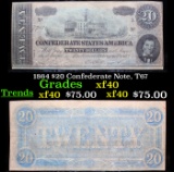 1864 $20 Confederate Note, T67 Grades xf