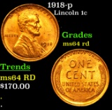 1918-p Lincoln Cent 1c Grades Choice Unc RD