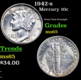 1942-s Mercury Dime 10c Grades GEM Unc