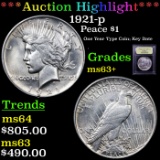 ***Auction Highlight*** 1921-p Peace Dollar $1 Graded Select+ Unc By USCG (fc)