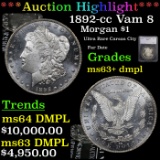 ***Auction Highlight*** 1892-cc Vam 8 Morgan Dollar $1 Graded ms63+ dmpl By SEGS (fc)