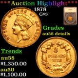 ***Auction Highlight*** 1878 Three Dollar Gold 3 Graded au58 au details By SEGS (fc)