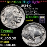 ***Auction Highlight*** 1924-d Buffalo Nickel 5c Graded Choice Unc BY USCG (fc)