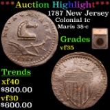 ***Auction Highlight*** 1787 New Jersey Colonial Cent 1c Graded vf35 By SEGS (fc)