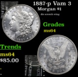 1887-p Vam 3 Morgan Dollar $1 Grades Choice Unc