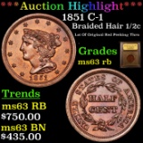 ***Auction Highlight*** 1851 C-1 Braided Hair Half Cent 1/2c Graded Select Unc RB By USCG (fc)