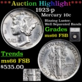 ***Auction Highlight*** 1923-p Mercury Dime 10c Graded ms66 FSB By SEGS (fc)