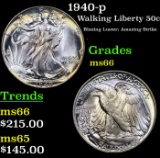 1940-p Walking Liberty Half Dollar 50c Grades GEM+ Unc