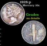 1928-p Mercury Dime 10c Grades AU Details