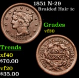 1851 N-29 Braided Hair Large Cent 1c Grades vf++