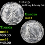 1942-p Walking Liberty Half Dollar 50c Grades Choice Unc