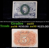 1863 US Fractional Currency 5c Second Issue fr-1232 Washington In Oval Grades Choice AU