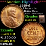 ***Auction Highlight*** 1919-d Lincoln Cent 1c Graded ms65 rb By SEGS (fc)