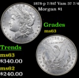 1878-p 7/8tf Vam 37 7/4 Morgan Dollar $1 Grades Select Unc