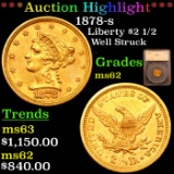 ***Auction Highlight*** 1878-s Gold Liberty Quarter Eagle $2 1/2 Graded ms62 BY SEGS (fc)