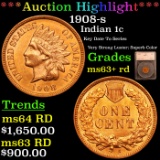 ***Auction Highlight*** 1908-s Indian Cent 1c Graded ms63+ rd By SEGS (fc)