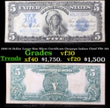 1899 $5 Dollar Large Size Silver Certificate Oncpapa Indian Chief FR# 281 Grades vf++