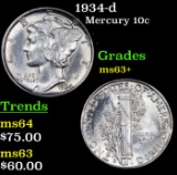 1934-d Mercury Dime 10c Grades Select+ Unc