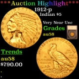 ***Auction Highlight*** 1912-p Gold Indian Half Eagle $5 Graded au58 By SEGS (fc)