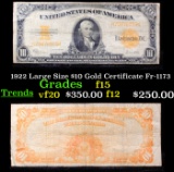 1922 Large Size $10 Gold Certificate Fr-1173 Grades f+