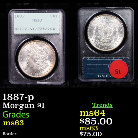 1887-p Morgan Dollar $1 Graded ms63 By PCGS