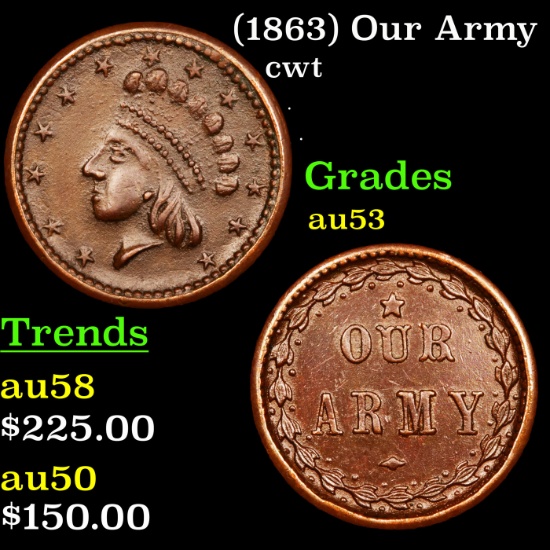 (1863) Our Army Civil War Token 1c Grades Select AU