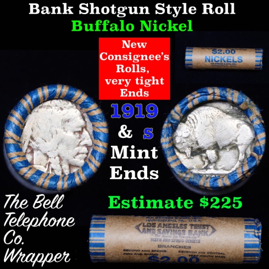 Buffalo Nickel Shotgun Roll in Old Bank Style 'Los Angeles Trust & Savings Bank' Wrapper 1919 & s Mi
