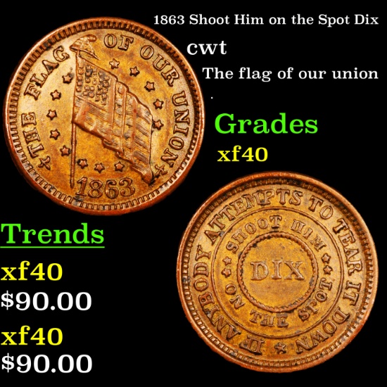 1863 Shoot Him on the Spot Dix Civil War Token 1c Grades xf