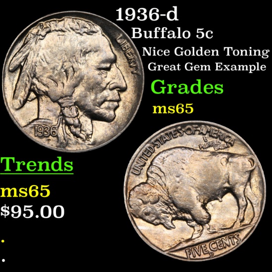 1936-d Buffalo Nickel 5c Grades GEM Unc