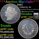 Proof ***Auction Highlight*** 1911 Liberty Nickel 5c Graded pr66+ cam By SEGS (fc)