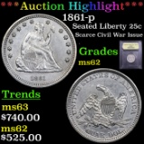 ***Auction Highlight*** 1861-p Seated Liberty Quarter 25c Graded Select Unc By USCG (fc)