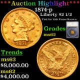 ***Auction Highlight*** 1874-p Gold Liberty Quarter Eagle $2 1/2 Graded ms62 By SEGS (fc)