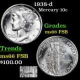 1938-d Mercury Dime 10c Grades GEM+ FSB