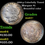 1886-p Colorfully Toned Morgan Dollar $1 Grades Select+ Unc