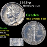 1928-p Mercury Dime 10c Grades Unc Details FSB