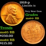 1918-p Lincoln Cent 1c Grades Choice+ Unc RB