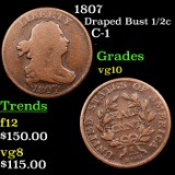 1807 Draped Bust Half Cent 1/2c Grades vg+