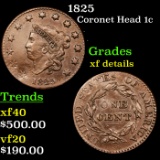 1825 Coronet Head Large Cent 1c Grades xf details