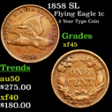 1858 SL Flying Eagle Cent 1c Grades xf+