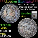 ***Auction Highlight*** 1820 JR-13 Large 0 Capped Bust Dime 10c Graded vf35 By SEGS (fc)