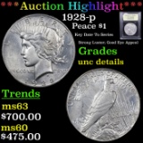 1928-p Peace Dollar $1 Graded Unc Details By USCG