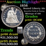 Proof ***Auction Highlight*** 1858 Seated Liberty Dime 10c Graded pr65+ DCAM By SEGS (fc)