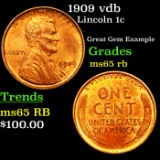 1909 vdb Lincoln Cent 1c Grades GEM Unc RB