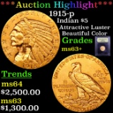 ***Auction Highlight*** 1915-p Gold Indian Half Eagle $5 Graded Select+ Unc By USCG (fc)