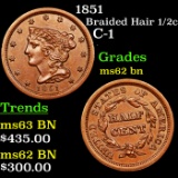 1851 Braided Hair Half Cent 1/2c Grades Select Unc BN