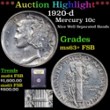 ***Auction Highlight*** 1920-d Mercury Dime 10c Graded Select Unc+ FSB By USCG (fc)