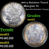 1887-p Rainbow Toned Morgan Dollar $1 Grades Select Unc