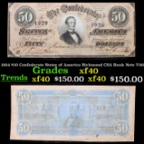 1864 $50 Confederate States of America Richmond CSA Bank Note T-66 Grades xf