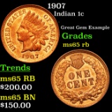 1907 Indian Cent 1c Grades GEM Unc RB